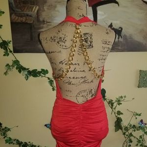 Venus Red Dress With Gold Chain Straps